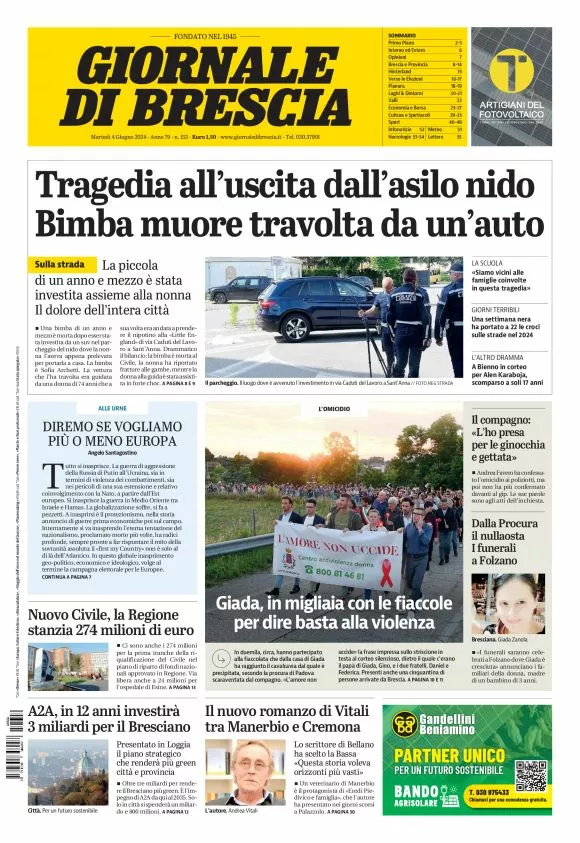 Prima-pagina-giornale di brescia-oggi-edizione-del-2024-06-04